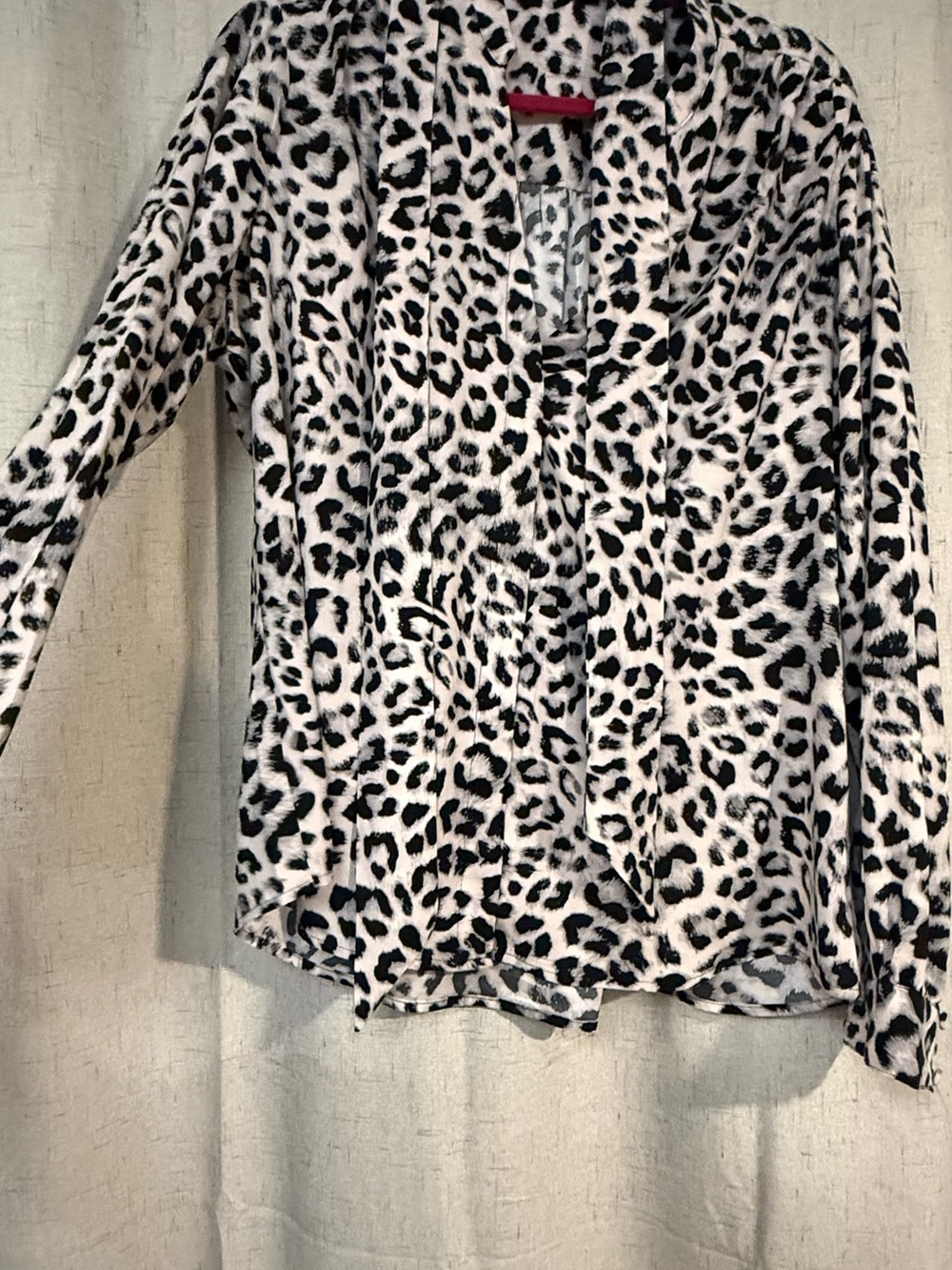 Express Black & White Leopard Print Long-Sleeve Blouse